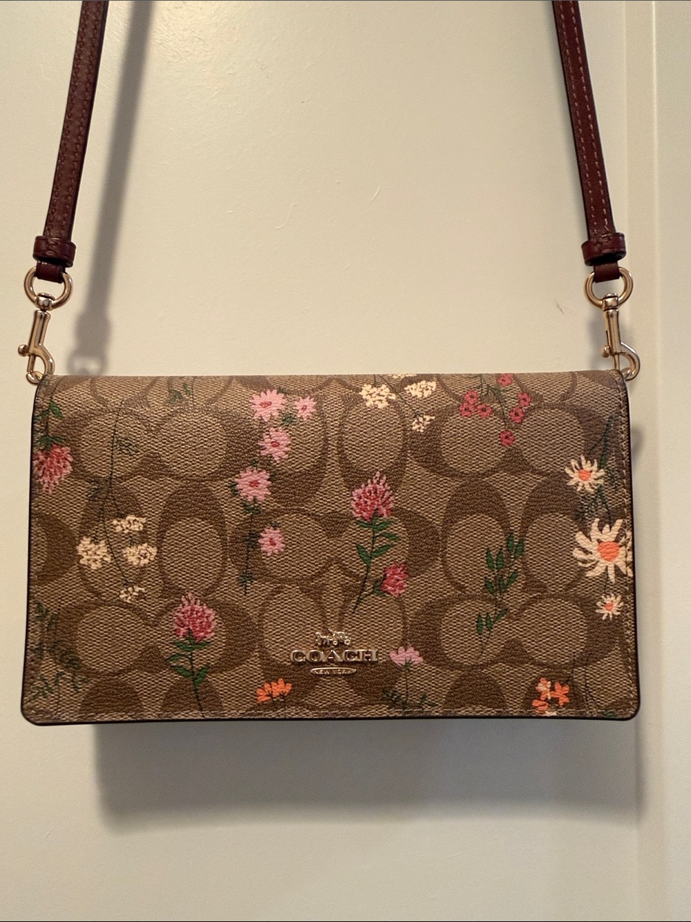 Coach Anna Foldover Clutch Crossbody in Signature Canvas Wildflower Print